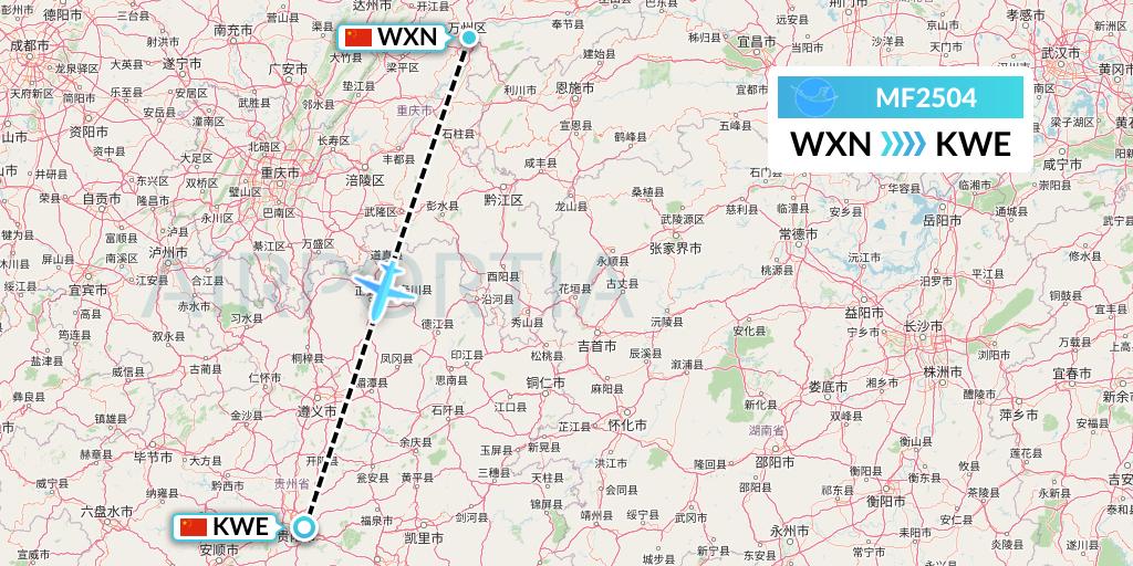 MF2504 Xiamen Airlines Flight Map: Wanzhou to Guiyang