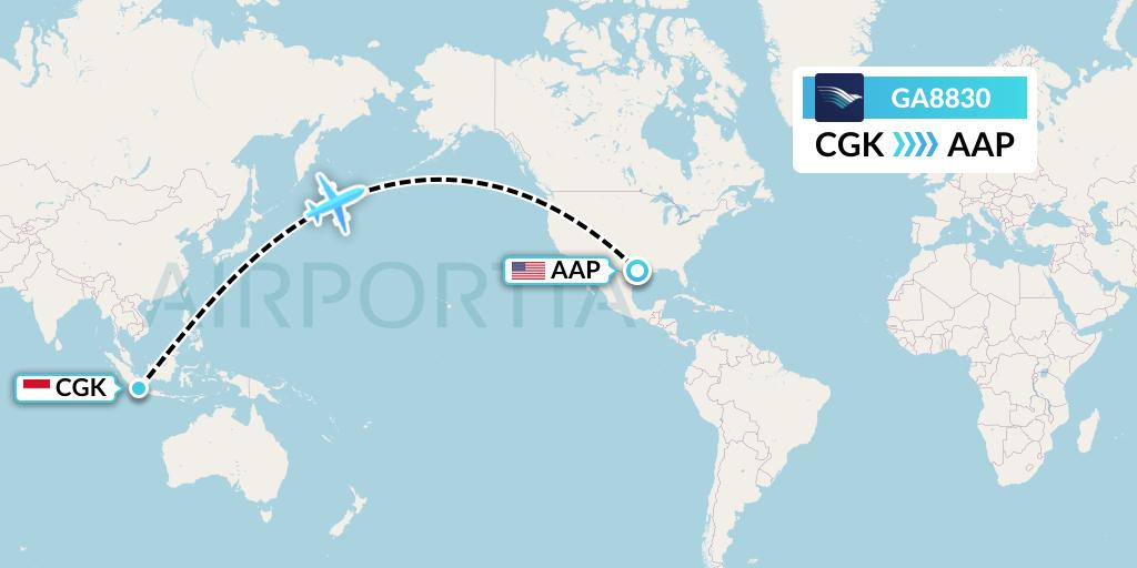 GA8830 Garuda Indonesia Flight Map: Jakarta to Houston