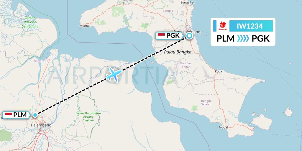 IW1234 Wings Air Flight Map: Palembang to Pangkal Pinang