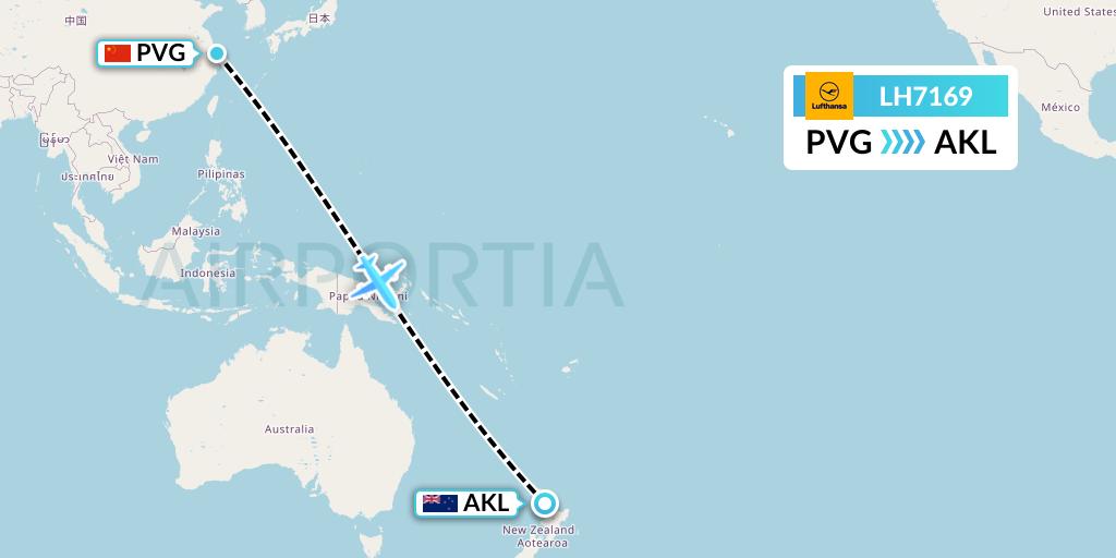 LH7169 Lufthansa Flight Map: Shanghai to Auckland