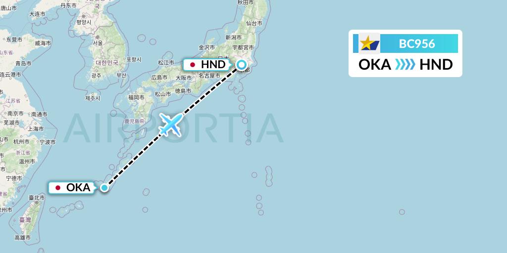 BC956 Skymark Airlines Flight Map: Naha to Tokyo