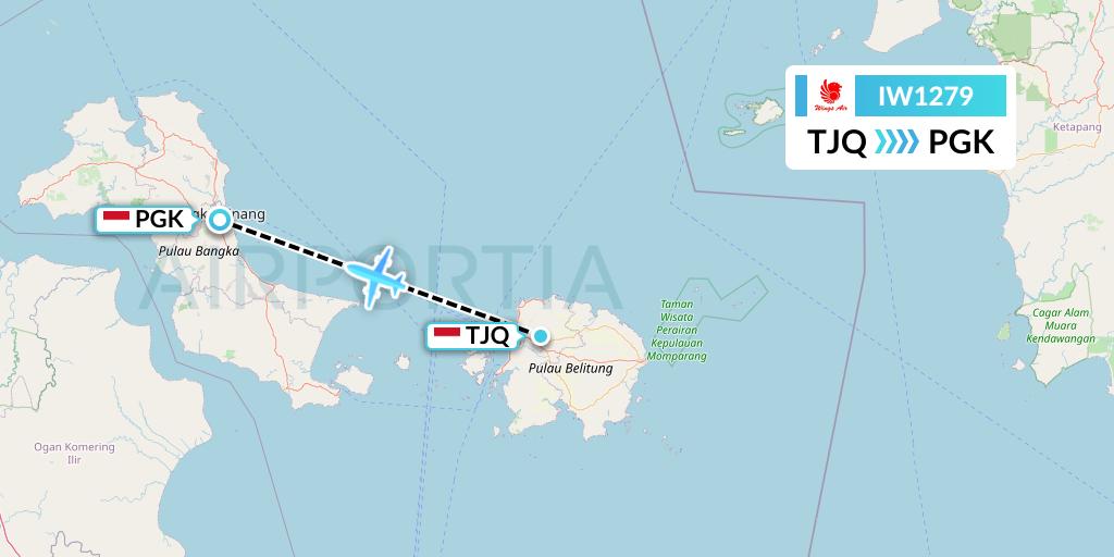IW1279 Wings Air Flight Map: Tanjung Pandan to Pangkal Pinang