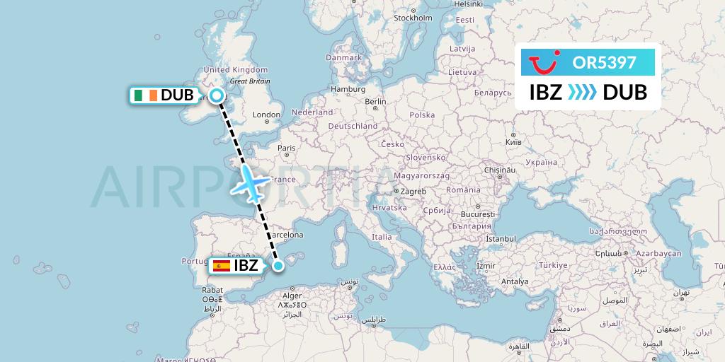 OR5397 TUI fly Netherlands Flight Map: Ibiza to Dublin