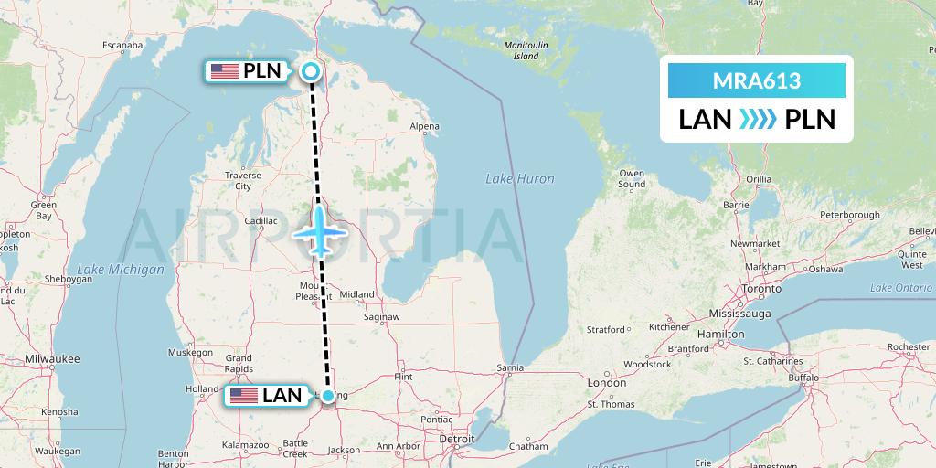 MRA613 Martinaire Flight Map: Lansing to Pellston