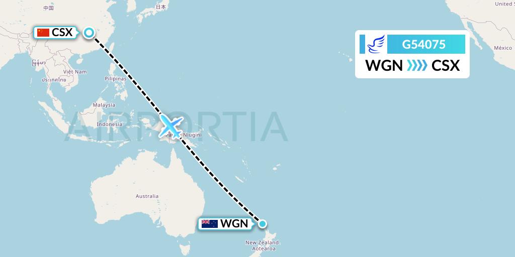 G54075 China Express Airlines Flight Map: Waitangi to Changsha