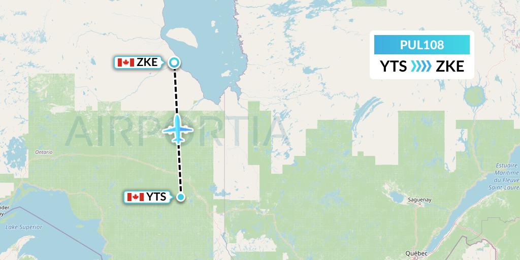 PUL108 Ornge Air Flight Map: Timmins to Kashechewan
