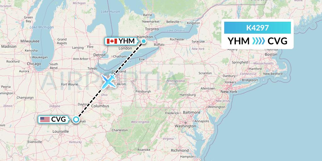 K4297 Kalitta Air Flight Map: Hamilton to Cincinnati