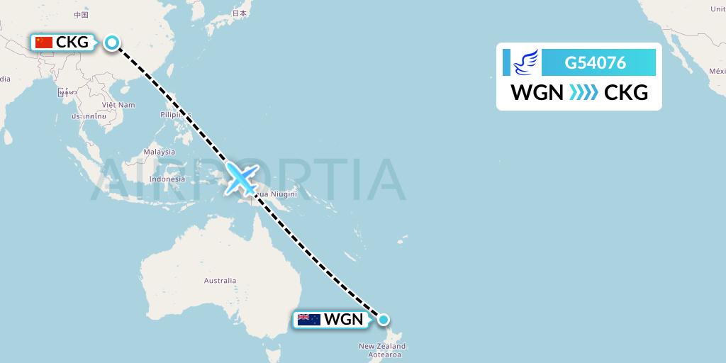 G54076 China Express Airlines Flight Map: Waitangi to Chongqing