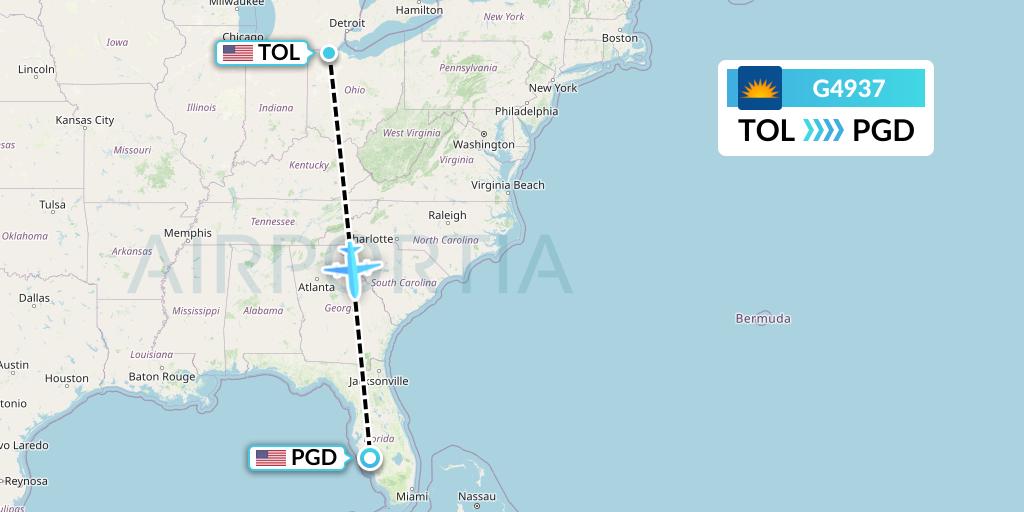 G4937 Allegiant Air Flight Map: Toledo to Punta Gorda