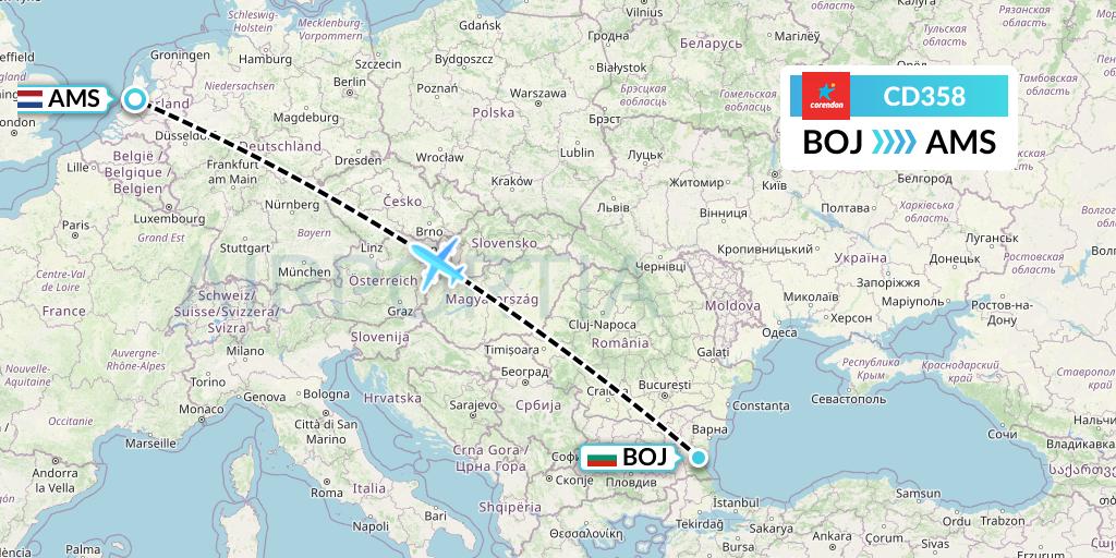 CD358 Dutch Corendon Airlines Flight Map: Burgas to Amsterdam