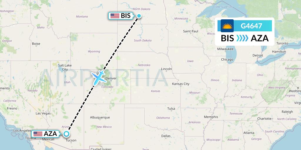 G4647 Allegiant Air Flight Map: Bismarck to Phoenix