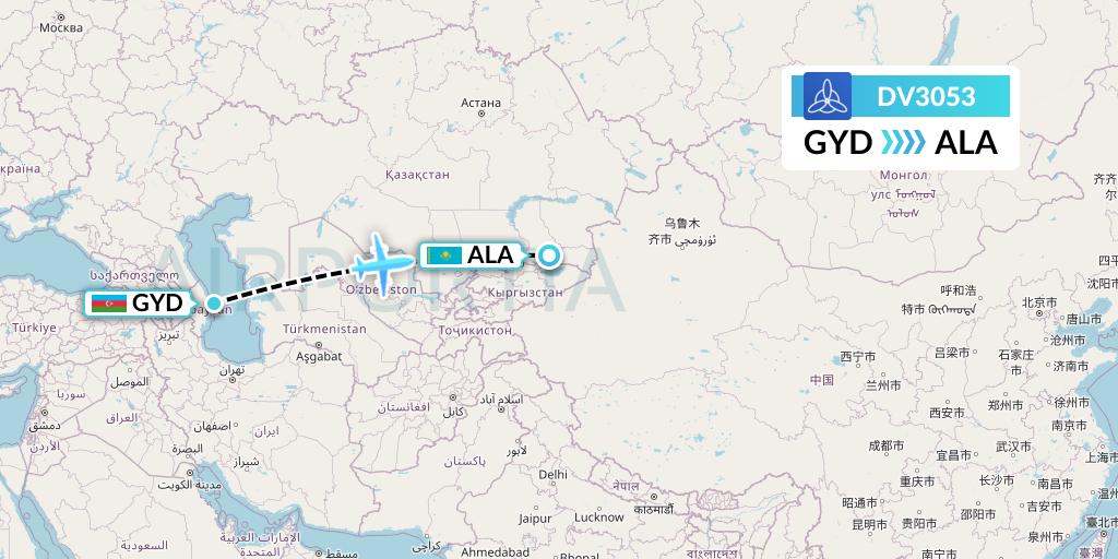 DV3053 SCAT Flight Map: Baku to Almaty