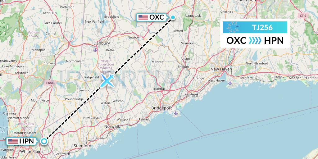 TJ256 Tradewind Aviation Flight Map: Oxford to White Plains