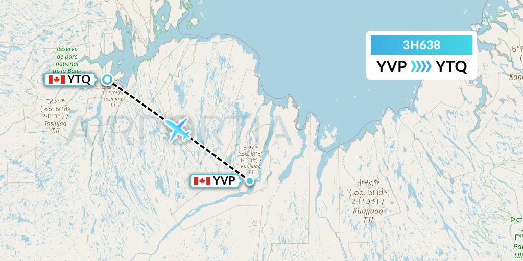 3H638 Air Inuit Flight Map: Kuujjuaq to Tasiujaq