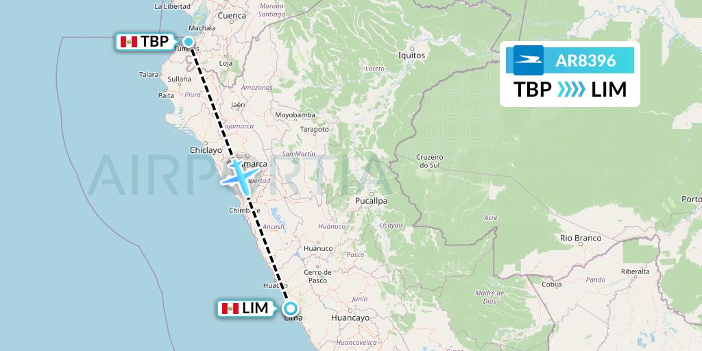AR8396 Aerolineas Argentinas Flight Map: Tumbes to Lima