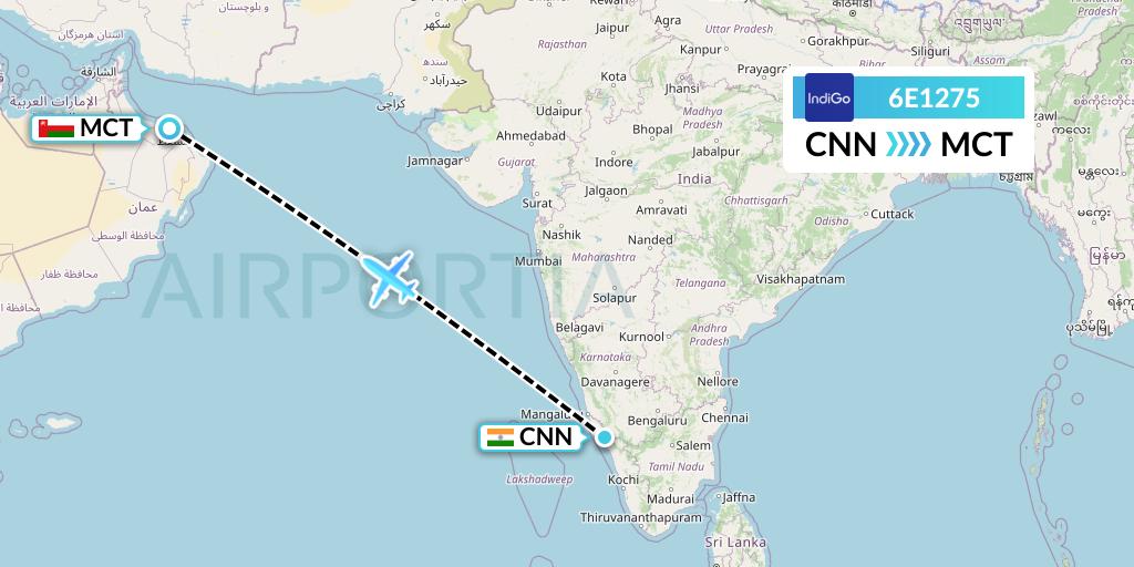 6E1275 IndiGo Airlines Flight Map: Mattannur to Muscat
