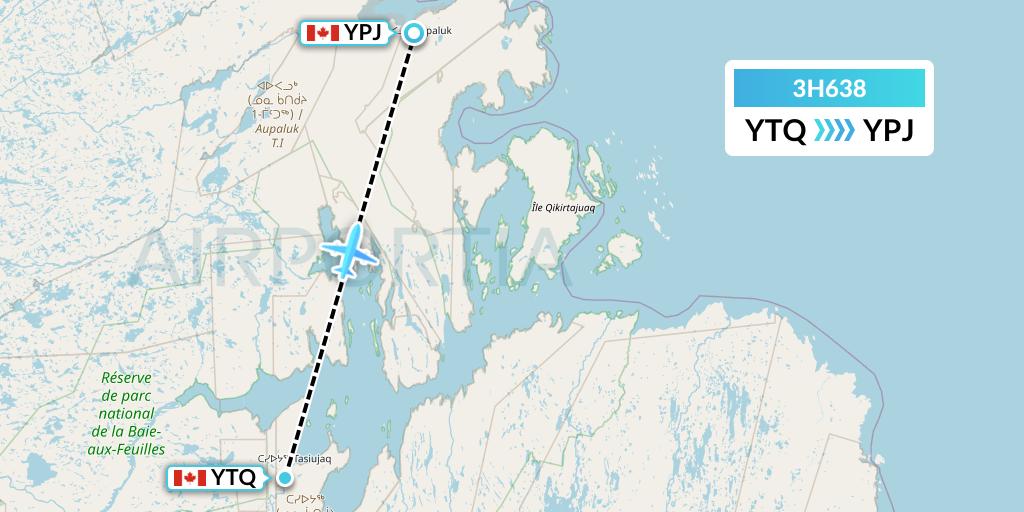 3H638 Air Inuit Flight Map: Tasiujaq to Aupaluk