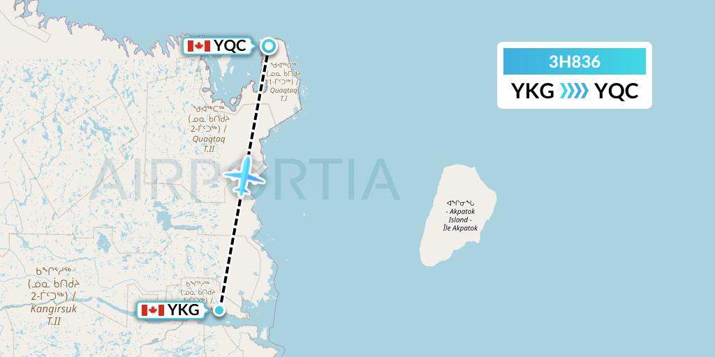 3H836 Air Inuit Flight Map: Kangirsuk to Quaqtaq