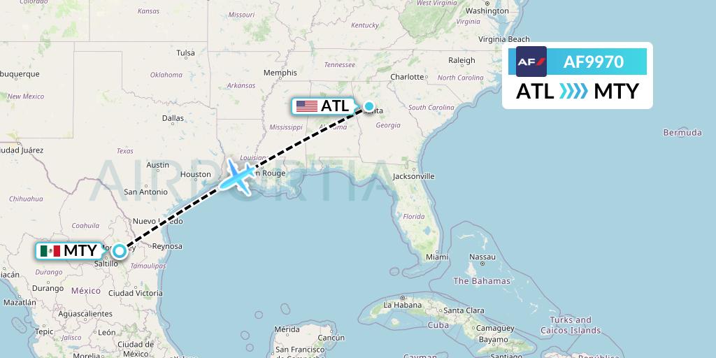 AF9970 Air France Flight Map: Atlanta to Monterrey