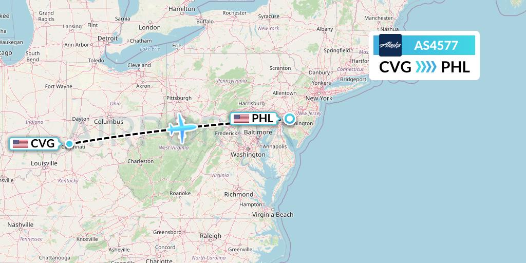 AS4577 Alaska Airlines Flight Map: Cincinnati to Philadelphia