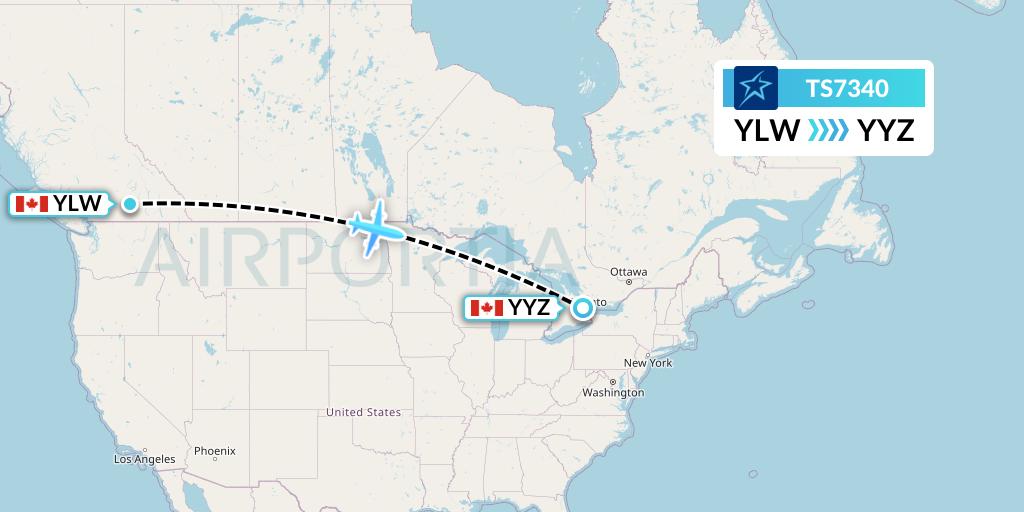 TS7340 Air Transat Flight Map: Kelowna to Toronto
