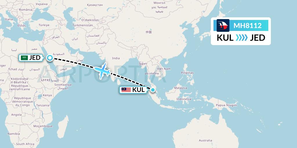 MH8112 Malaysia Airlines Flight Map: Kuala Lumpur to Jeddah