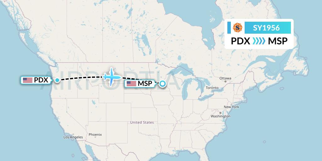 SY1956 Sun Country Airlines Flight Map: Portland to Minneapolis