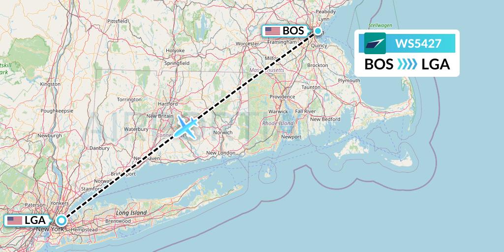 WS5427 WestJet Flight Map: Boston to New York
