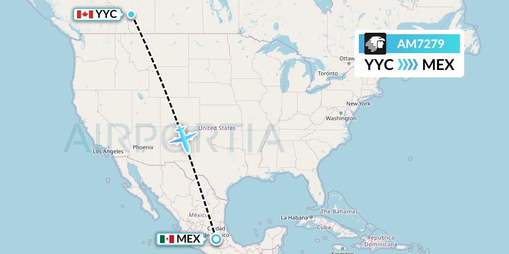 AM7279 Aeromexico Flight Map: Calgary to Mexico City