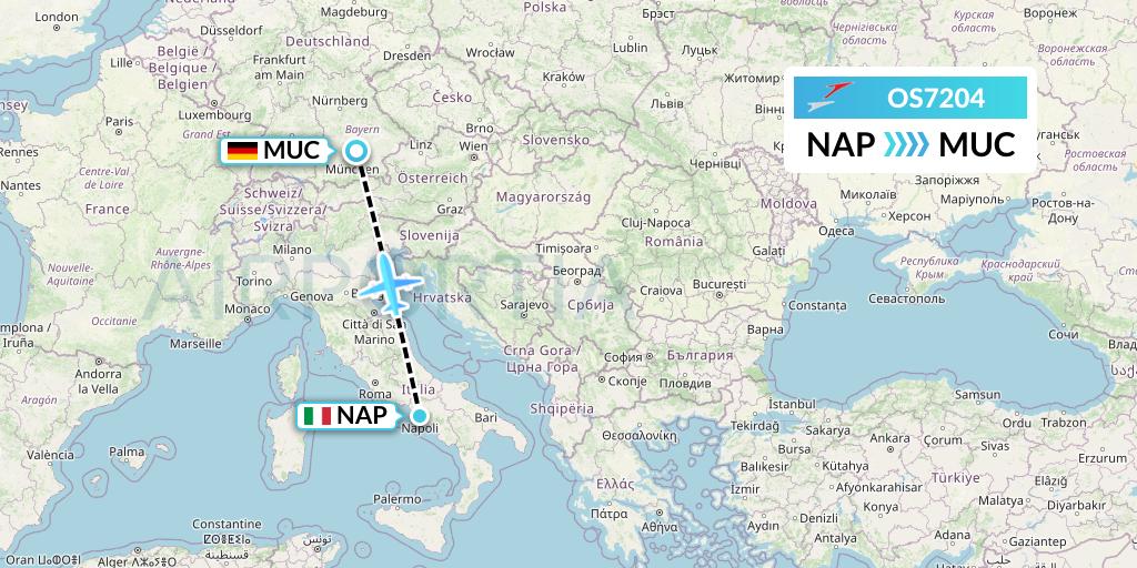 OS7204 Austrian Airlines Flight Map: Naples to Munich