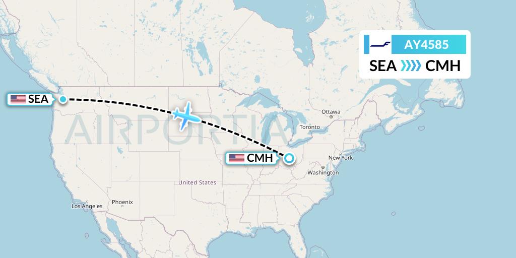 AY4585 Finnair Flight Map: Seattle to Columbus