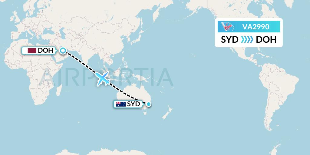 VA2990 Virgin Australia Flight Map: Sydney to Doha