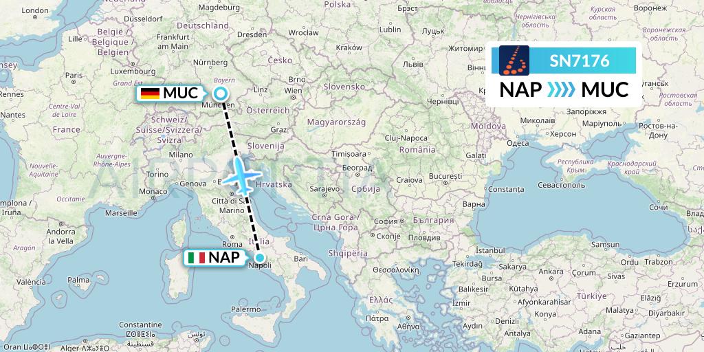 SN7176 Brussels Airlines Flight Map: Naples to Munich