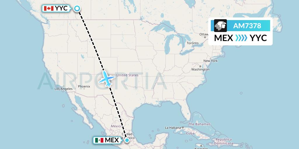 AM7378 Aeromexico Flight Map: Mexico City to Calgary