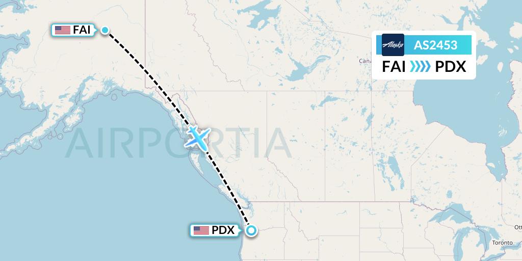 AS2453 Alaska Airlines Flight Map: Fairbanks to Portland