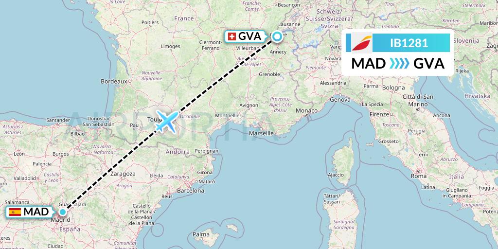 IB1281 Iberia Flight Map: Madrid to Geneva