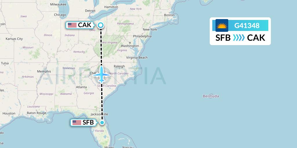 G41348 Allegiant Air Flight Map: Orlando to Akron