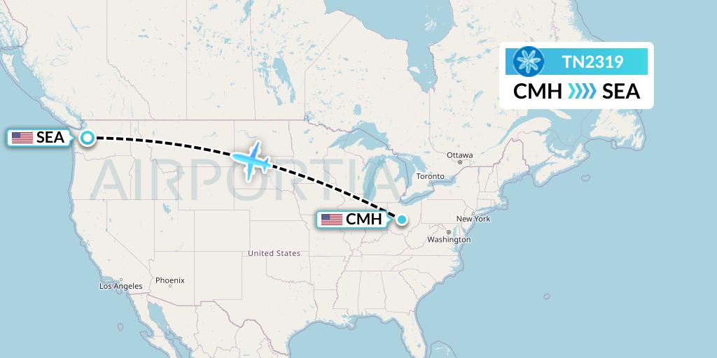 TN2319 Air Tahiti Nui Flight Map: Columbus to Seattle