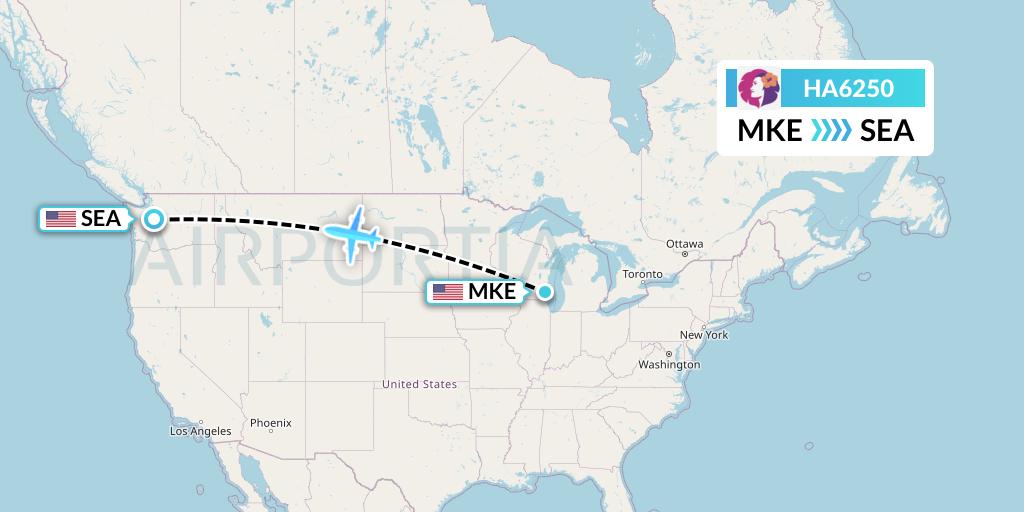 HA6250 Hawaiian Airlines Flight Map: Milwaukee to Seattle
