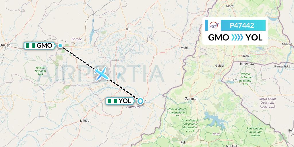P47442 Air Peace Flight Map: Gombe to Yola