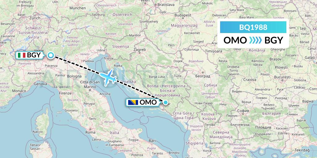 BQ1988 Skyalps Flight Map: Mostar to Milan