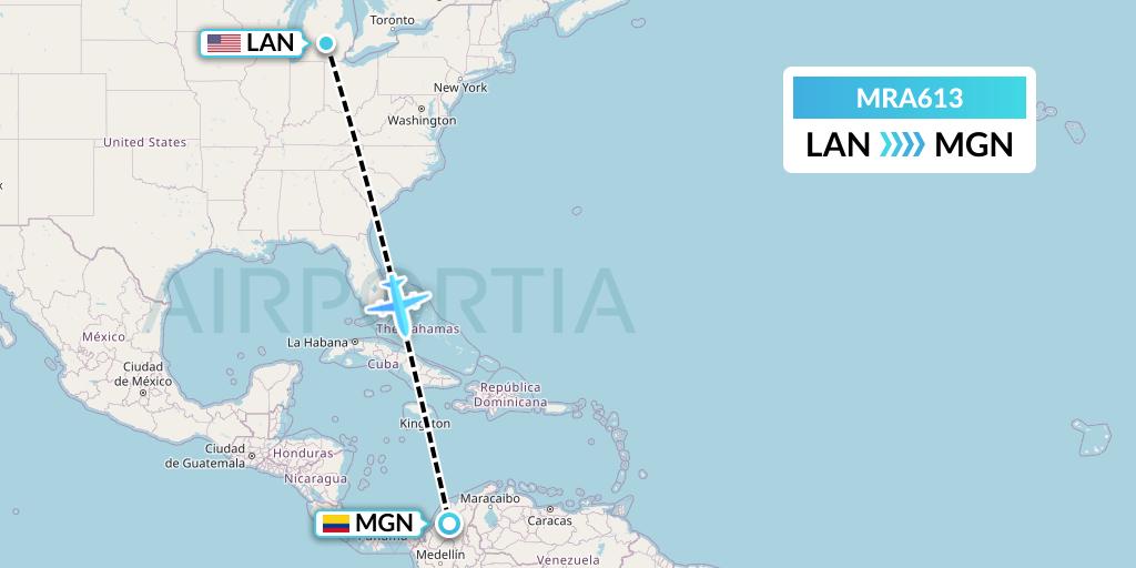 MRA613 Martinaire Flight Map: Lansing to Magangue