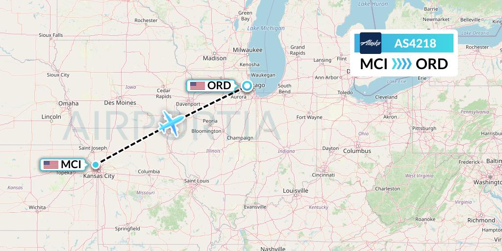 AS4218 Alaska Airlines Flight Map: Kansas City to Chicago