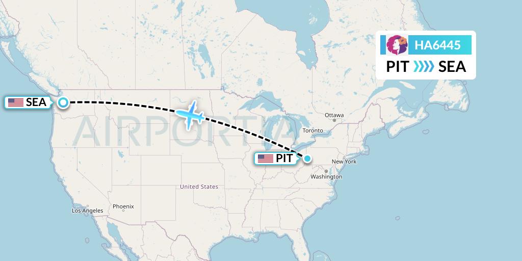 HA6445 Hawaiian Airlines Flight Map: Pittsburgh to Seattle