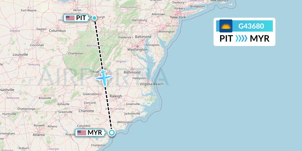 G43680 Allegiant Air Flight Map: Pittsburgh to Myrtle Beach