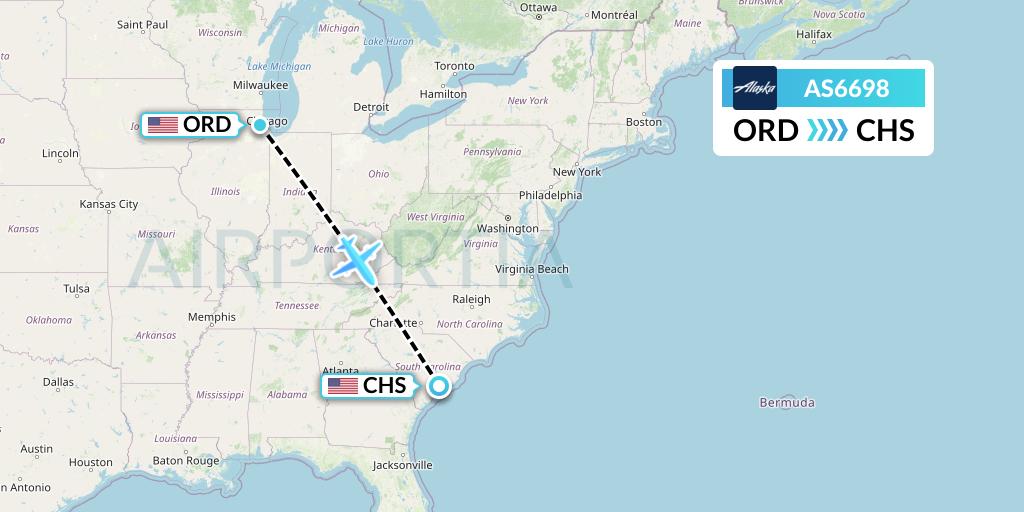 AS6698 Alaska Airlines Flight Map: Chicago to Charleston