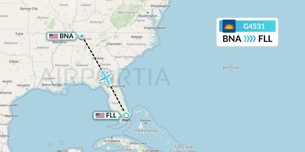 G4531 Allegiant Air Flight Map: Nashville to Fort Lauderdale