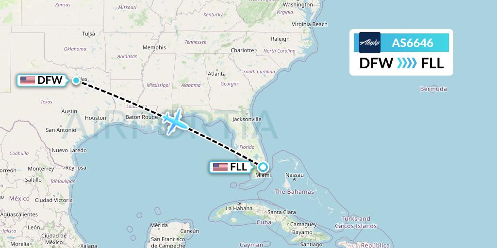 AS6646 Alaska Airlines Flight Map: Dallas to Fort Lauderdale
