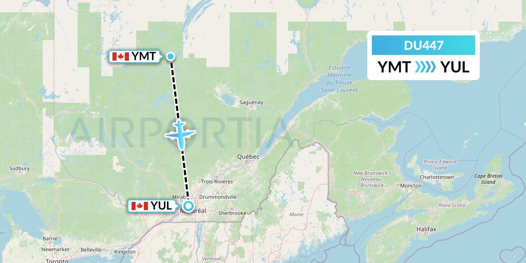 DU447 Sky Jet M.g. Inc Flight Map: Chibougamau to Montreal