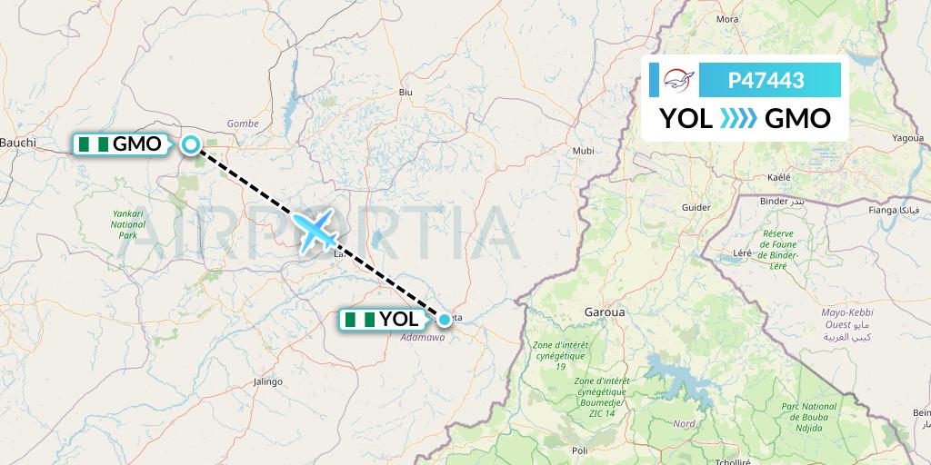 P47443 Air Peace Flight Map: Yola to Gombe